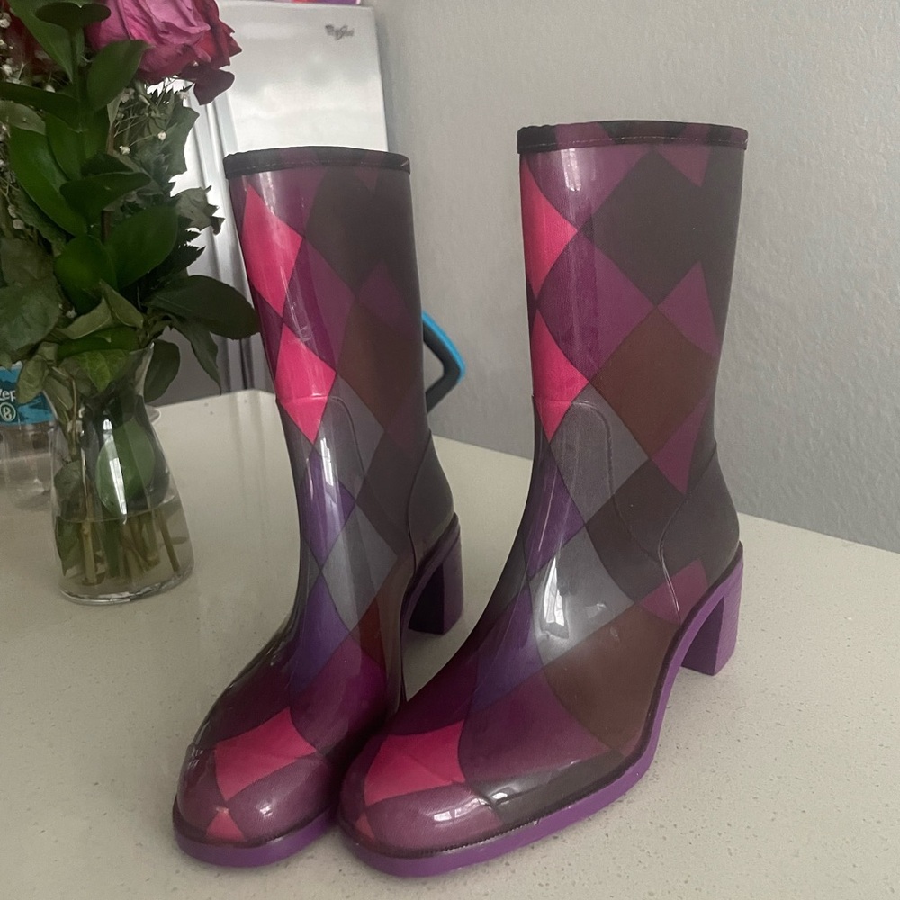 Emilio Pucci Pink and Purple Argyle Rain Boots